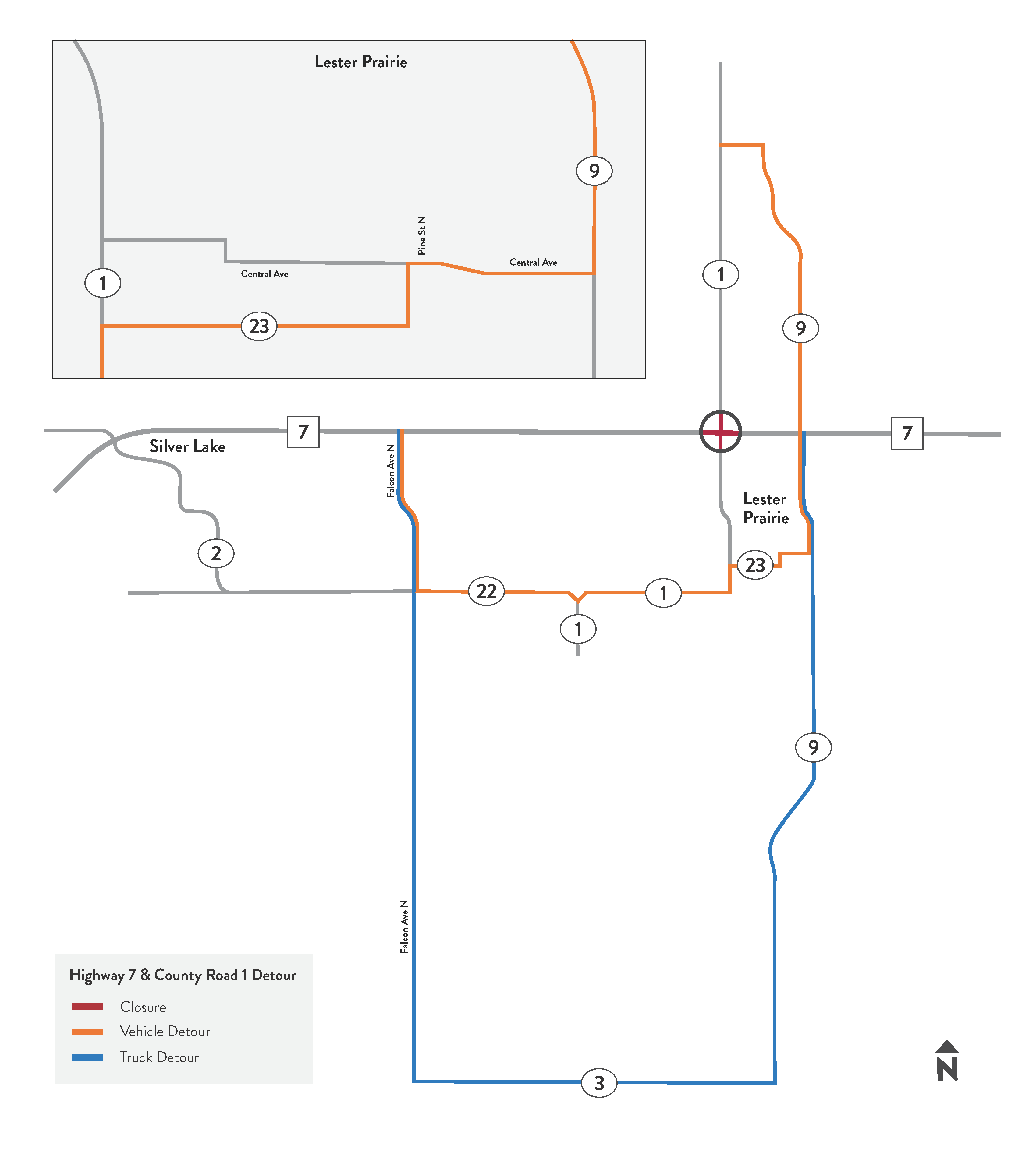 Graphic of the Highway 7 detour route